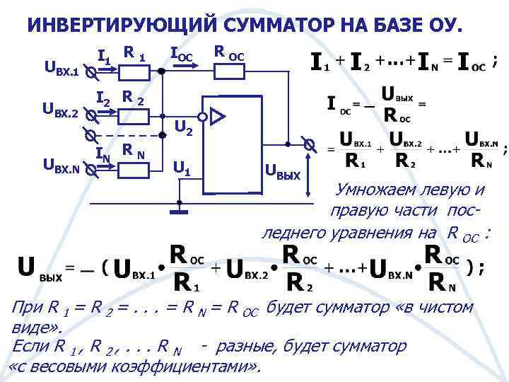 Инвертирующий сумматор схема