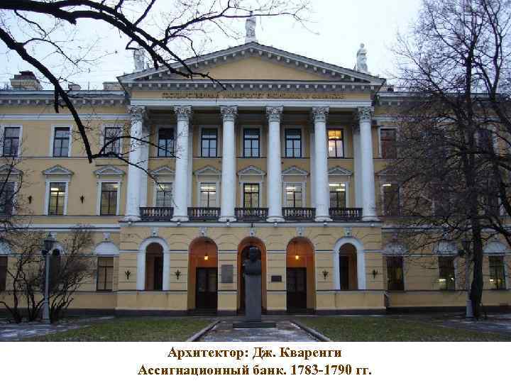 Архитектор: Дж. Кваренги Ассигнационный банк. 1783 -1790 гг. 