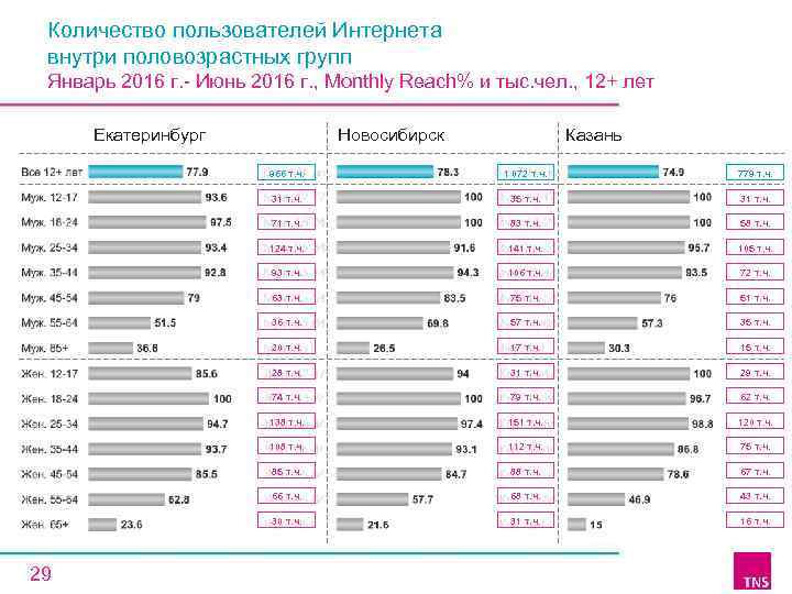 Количество пользователей Интернета внутри половозрастных групп Январь 2016 г. - Июнь 2016 г. ,