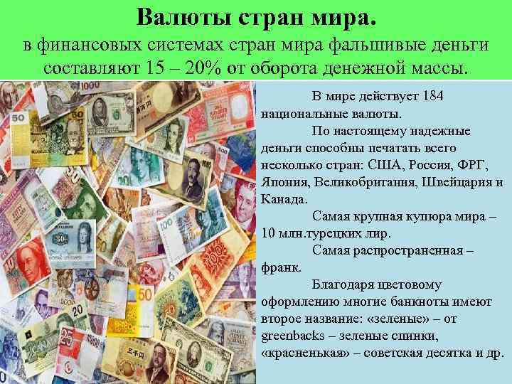 Национальная валюта пример. Чем подкрепляется валюта государства.