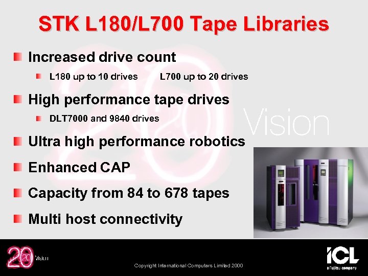 STK L 180/L 700 Tape Libraries Increased drive count L 180 up to 10