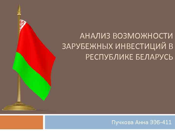 АНАЛИЗ ВОЗМОЖНОСТИ ЗАРУБЕЖНЫХ ИНВЕСТИЦИЙ В РЕСПУБЛИКЕ БЕЛАРУСЬ Пучкова Анна ЭЭБ-411 