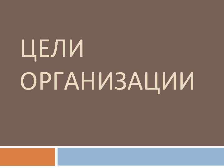 ЦЕЛИ ОРГАНИЗАЦИИ 