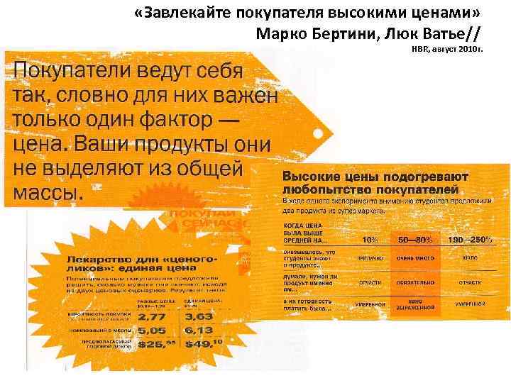  «Завлекайте покупателя высокими ценами» Марко Бертини, Люк Ватье// HBR, август 2010 г. 