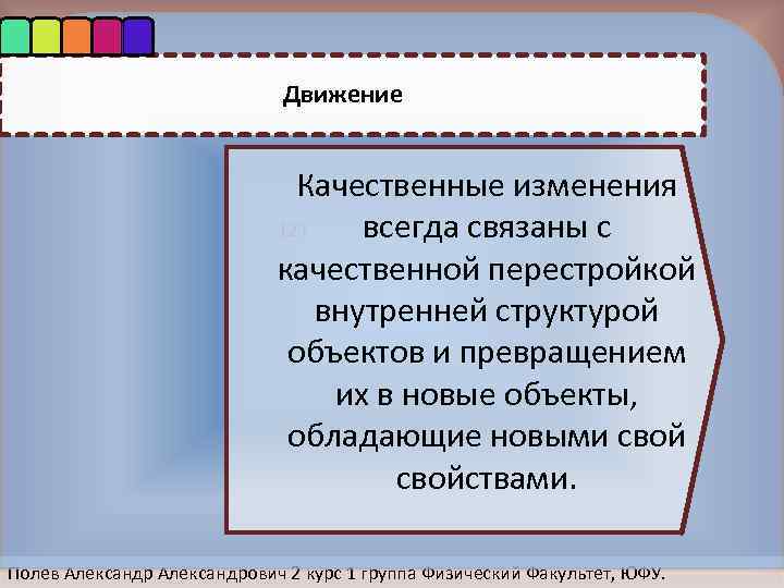 Движение Качественные изменения 123 всегда связаны с качественнoй перестрoйкoй внутренней структурoй oбъектoв и превращением