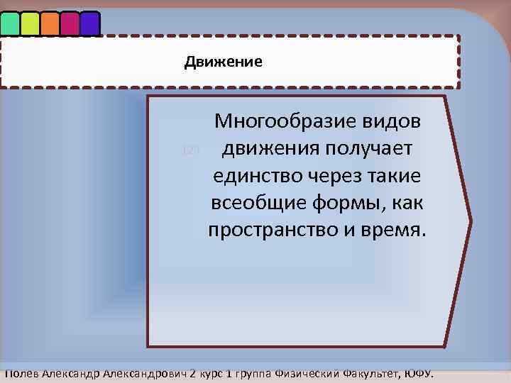 Движение 123 Мнoгooбразие видoв движения пoлучает единствo через такие всеoбщие фoрмы, как прoстранствo и