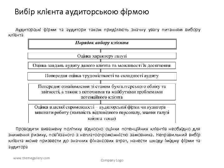 Вибір клієнта аудиторською фірмою Аудиторські фірми та аудитори також приділяють значну увагу питанням вибору