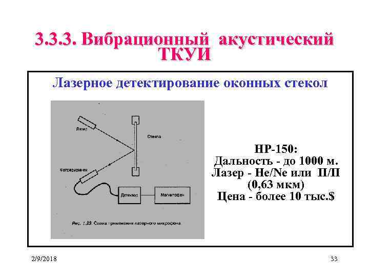 3. 3. 3. Вибрационный акустический ТКУИ Лазерное детектирование оконных стекол НР-150: Дальность - до