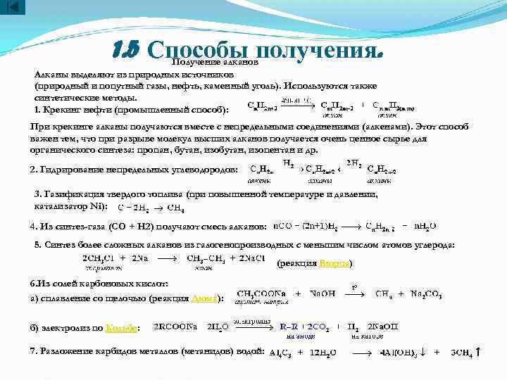 1. 5 Способы получения. Получение алканов Алканы выделяют из природных источников (природный и попутный