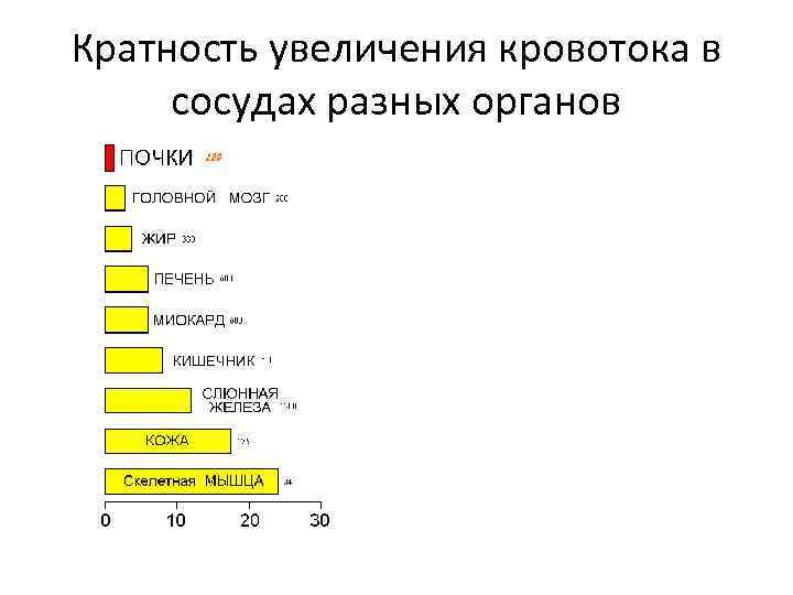 Кратность увеличения кровотока в сосудах разных органов 