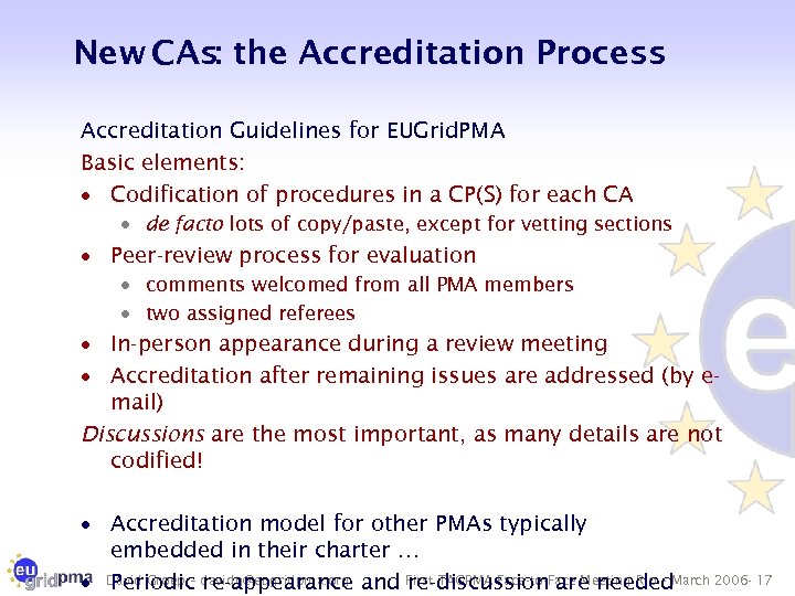New CAs: the Accreditation Process Accreditation Guidelines for EUGrid. PMA Basic elements: · Codification