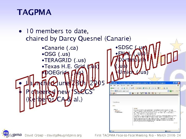 TAGPMA · 10 members to date, chaired by Darcy Quesnel (Canarie) • Canarie (.