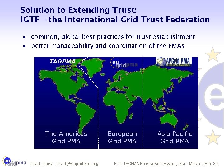 Solution to Extending Trust: IGTF – the International Grid Trust Federation · common, global