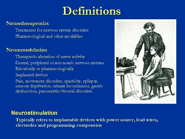 Definitions Neurotherapeutics Treatments for nervous system disorders Pharmacological and other modalities Neuromodulation Therapeutic alteration