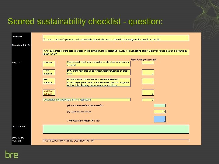 Scored sustainability checklist - question: 