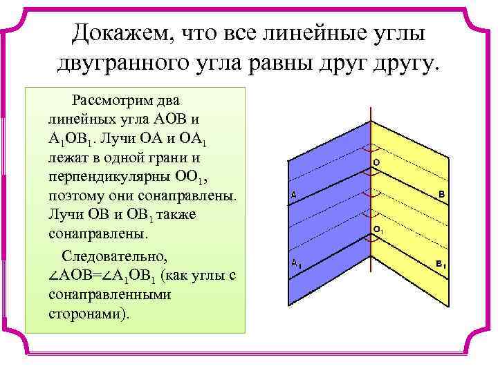 Двугранный угол свойство линейных углов двугранного угла