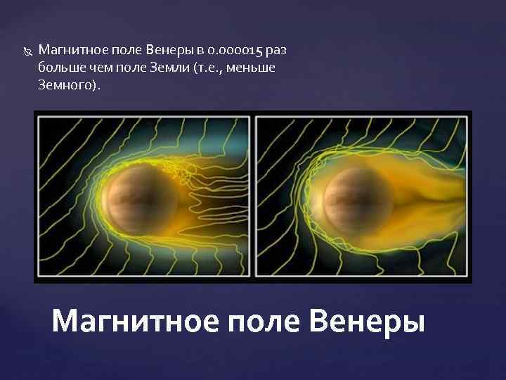  Магнитное поле Венеры в 0. 000015 раз больше чем поле Земли (т. е.