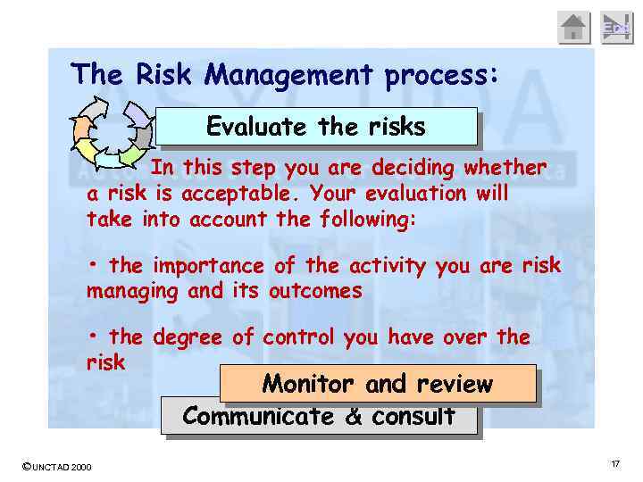 End The Risk Management process: Evaluate the risks In this step you are deciding