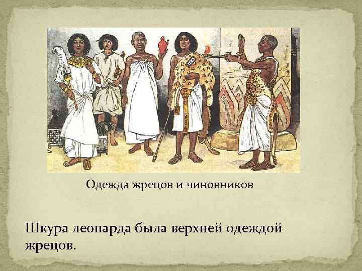 Одежда жрецов и чиновников Шкура леопарда была верхней одеждой жрецов. 