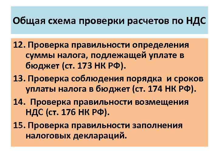 Проверка расчета. Схема проверки НДС. Аудит расчетов по налогам и сборам. План аудита расчетов с бюджетом по налогам и сборам. Расчет НДС.