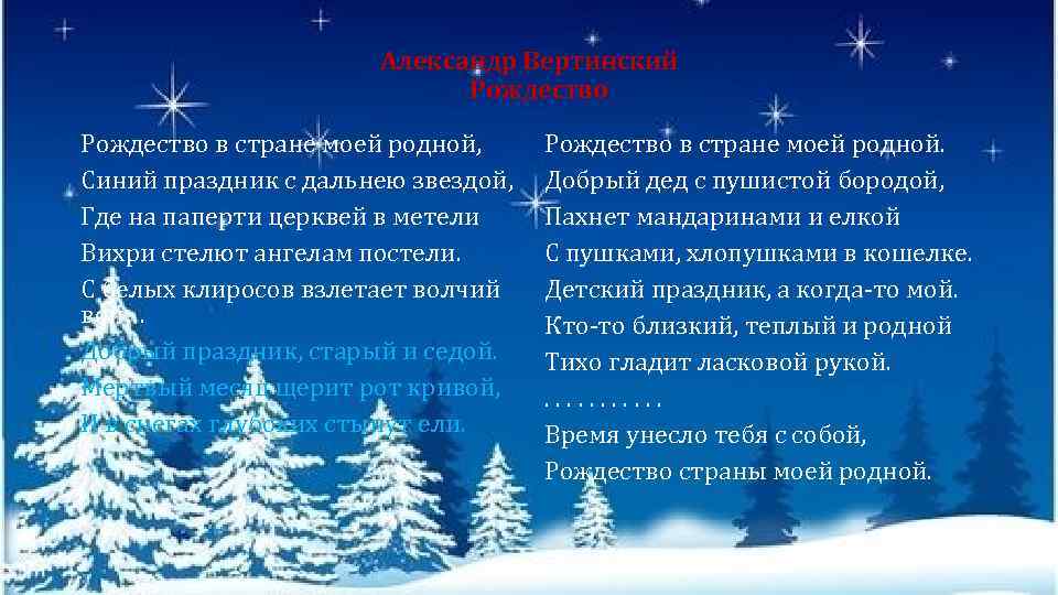 Александр Вертинский Рождество в стране моей родной, Синий праздник с дальнею звездой, Где на