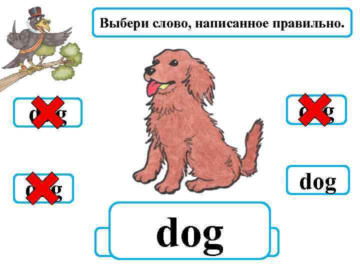 Выбери слово, написанное правильно. dug deg dag dog dig dog dyg 