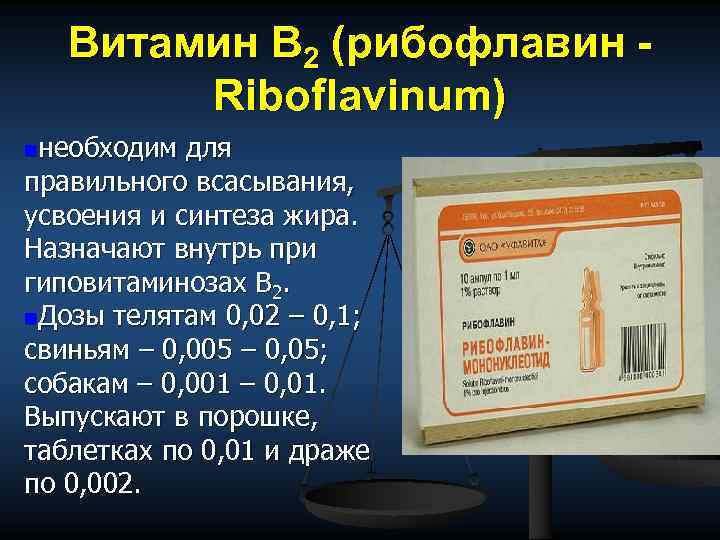 Витамин В 2 (рибофлавин Riboflavinum) nнеобходим для правильного всасывания, усвоения и синтеза жира. Назначают