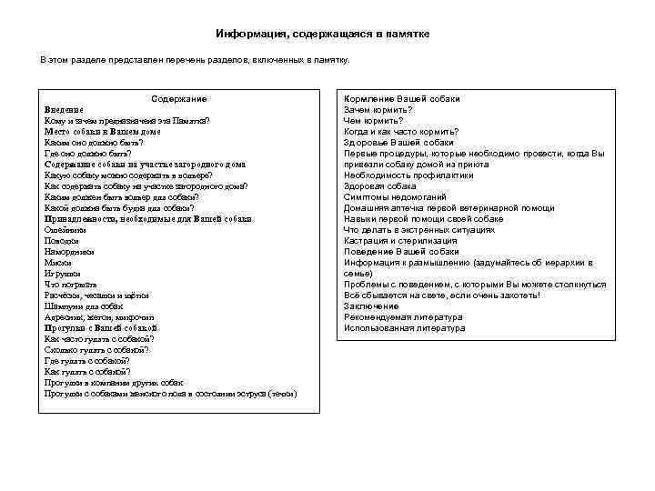 Информация, содержащаяся в памятке В этом разделе представлен перечень разделов, включенных в памятку. Содержание