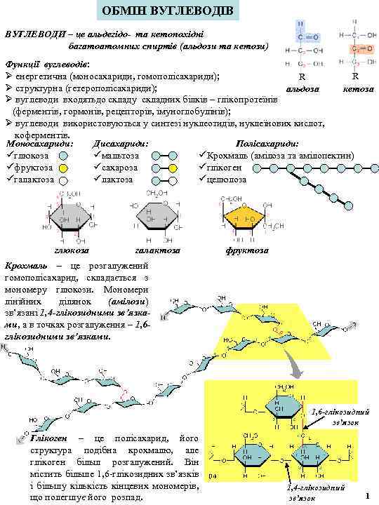 ОБМІН ВУГЛЕВОДІВ ВУГЛЕВОДИ – це альдегідо- та кетопохідні багатоатомних спиртів (альдози та кетози) Функції