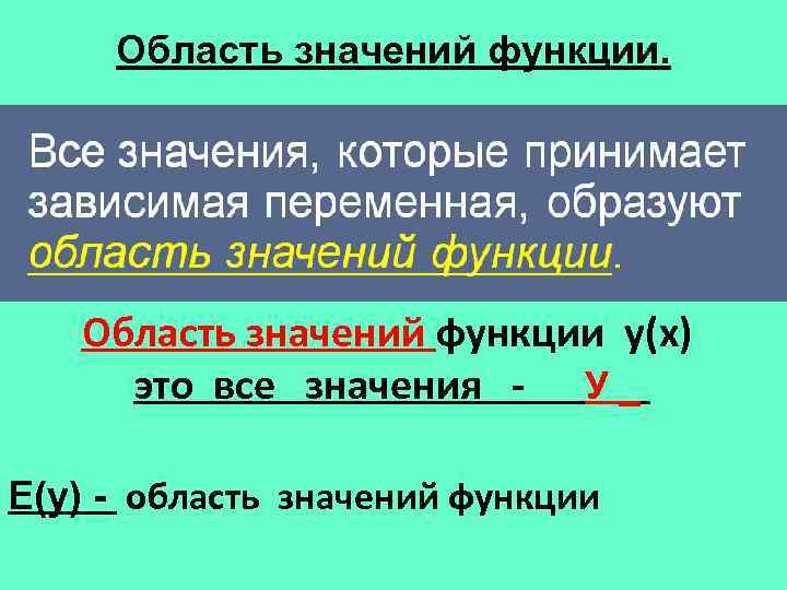 Область значений функции. Область значений функции у(х) это все значения - У _ Е(у)