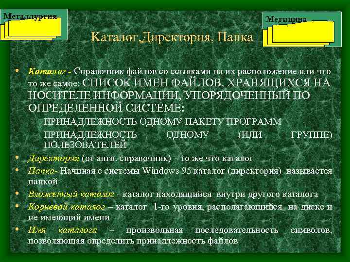 Металлургия Медицина Kаталог, Директория, Папка • Каталог - Справочник файлов со ссылками на их