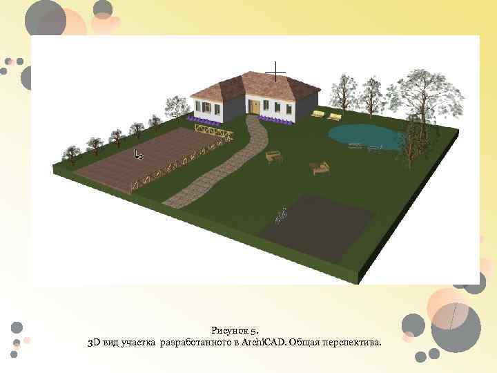 Рисунок 5. 3 D вид участка разработанного в Archi. CAD. Общая перспектива. 