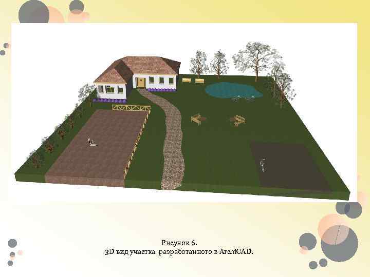 Рисунок 6. 3 D вид участка разработанного в Archi. CAD. 