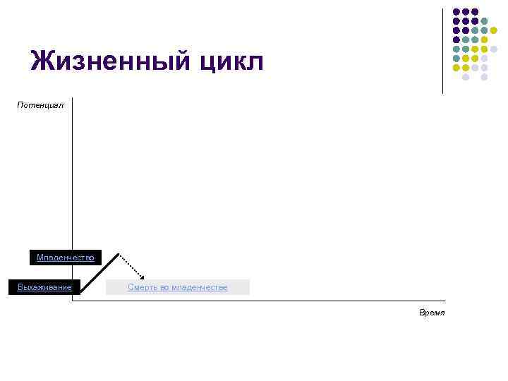 Жизненный цикл Потенциал Младенчество Выхаживание Смерть во младенчестве Время 