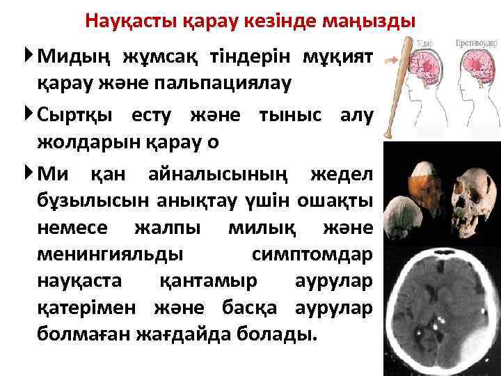 Науқасты қарау кезінде маңызды Мидың жұмсақ тіндерін мұқият қарау және пальпациялау Сыртқы есту және