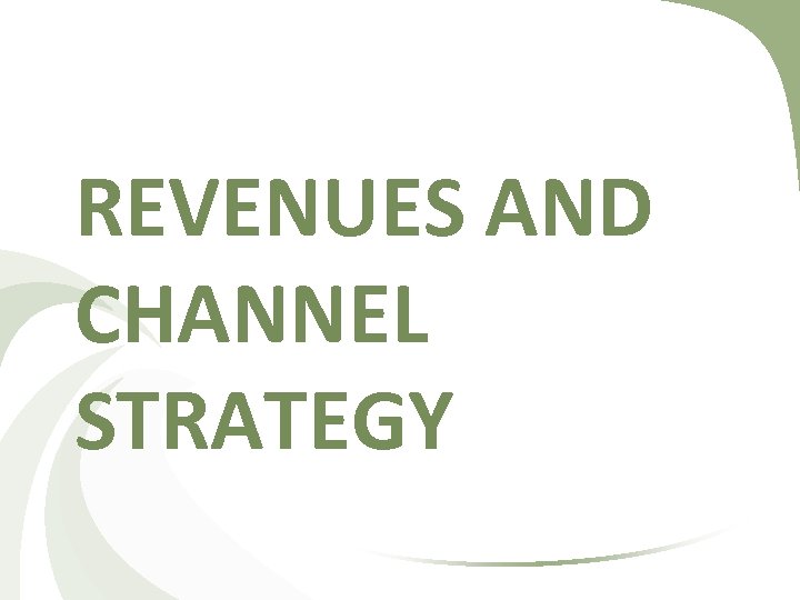 REVENUES AND CHANNEL STRATEGY 