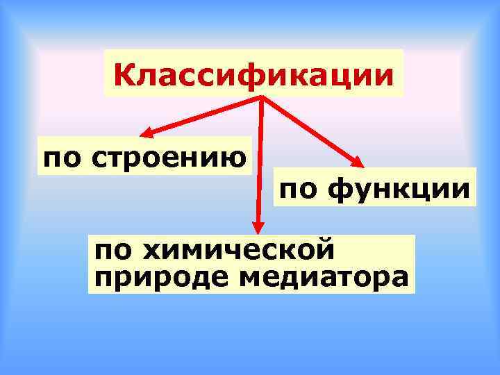 Классификации по строению по функции по химической природе медиатора 