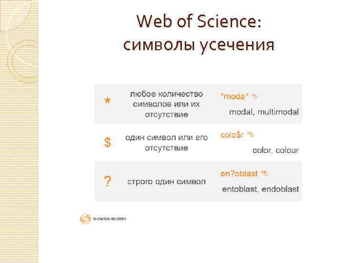Web of Science: символы усечения 