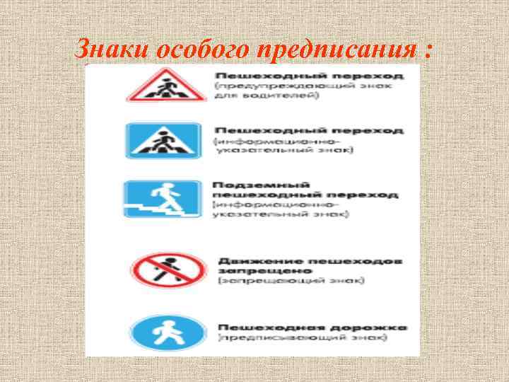 Знаки особого предписания : 