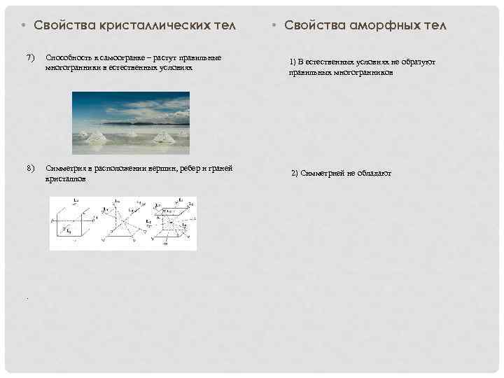  • Свойства кристаллических тел 7) Способность к самоогранке – растут правильные многогранники в