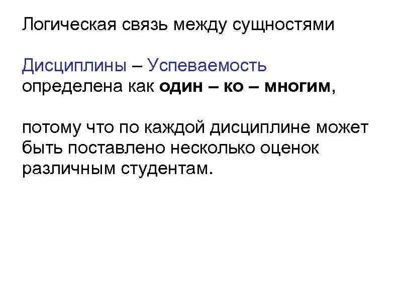 Логическая связь между сущностями Дисциплины – Успеваемость определена как один – ко – многим,