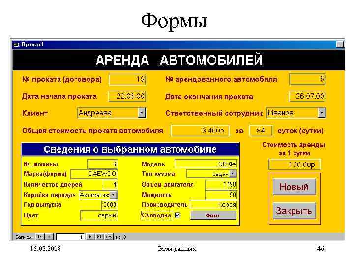 Формы 16. 02. 2018 Базы данных 46 
