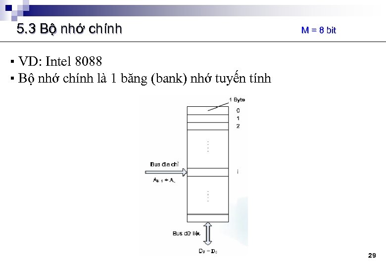 5. 3 Bộ nhớ chính M = 8 bit ▪ VD: Intel 8088 ▪