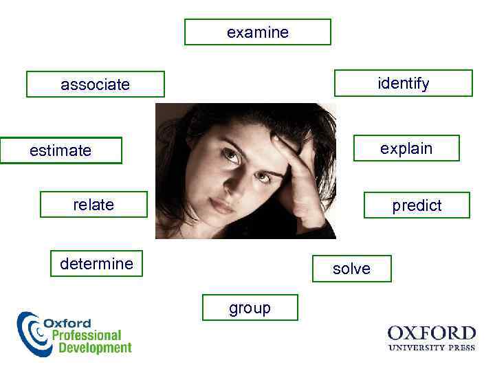 examine identify associate explain estimate relate predict determine solve group 