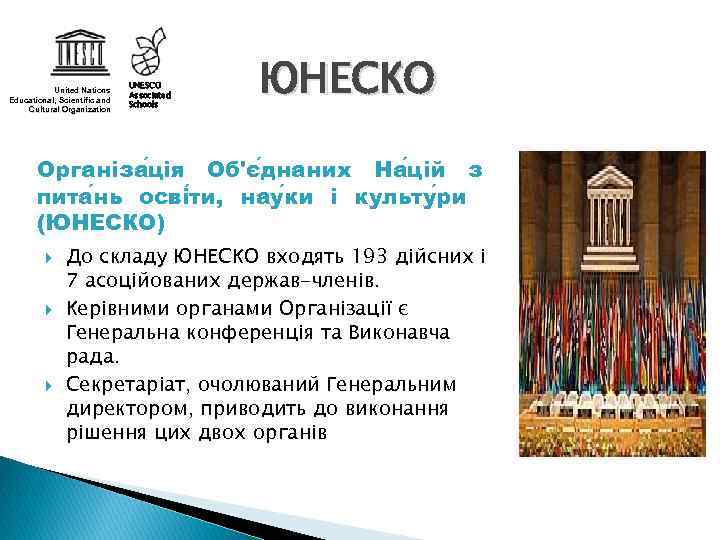 United Nations Educational, Scientific and Cultural Organization UNESCO Associated Schools ЮНЕСКО Організа ція Об'є
