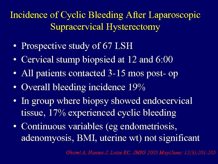 Incidence of Cyclic Bleeding After Laparoscopic Supracervical Hysterectomy • • • Prospective study of