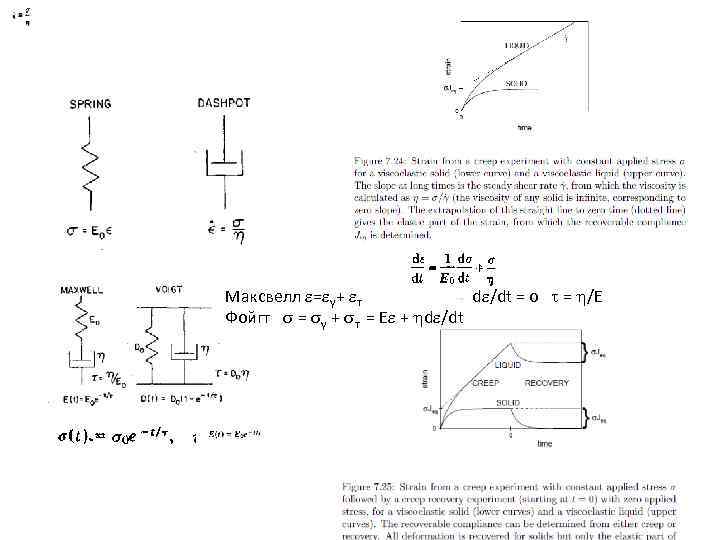 Максвелл = у+ т d /dt = o = /E Фойгт = у +