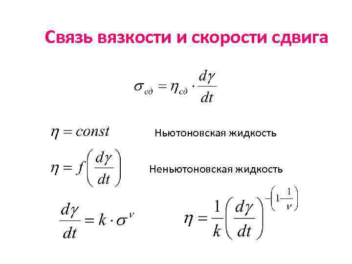 Связь вязкости и скорости сдвига Ньютоновская жидкость Неньютоновская жидкость 