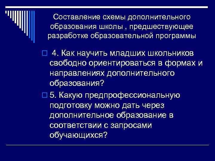 Составление схемы дополнительного образования школы , предшествующее разработке образовательной программы o 4. Как научить