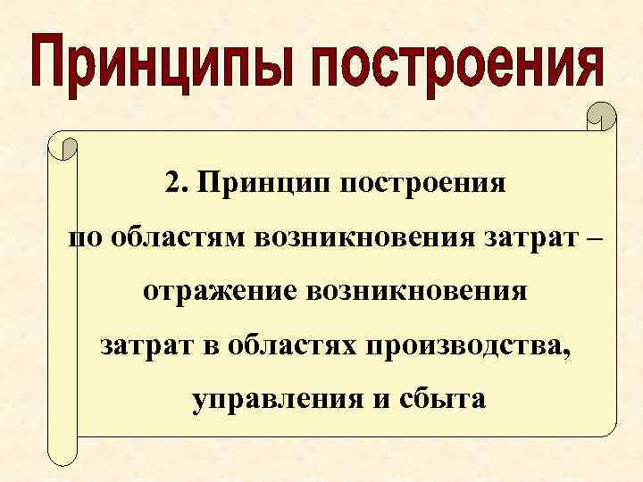 2. Принцип построения по областям возникновения затрат – отражение возникновения затрат в областях производства,
